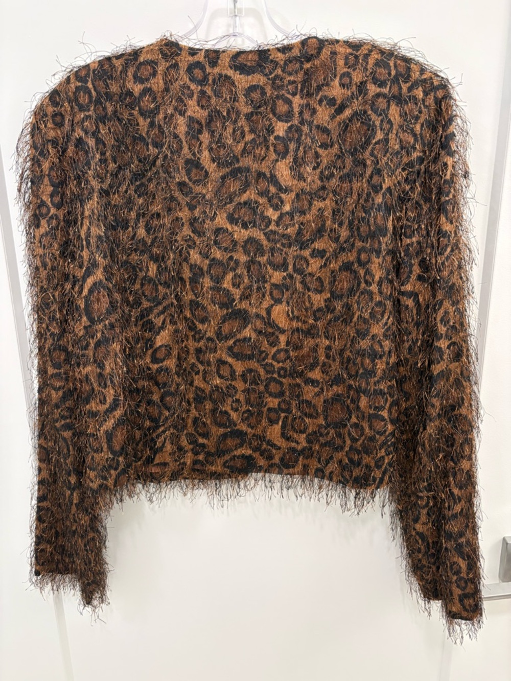 Vintage 90s Leopard Print Eyelash Fringe Jessica Howard Evening Jacket Size L - Picture 8 of 10